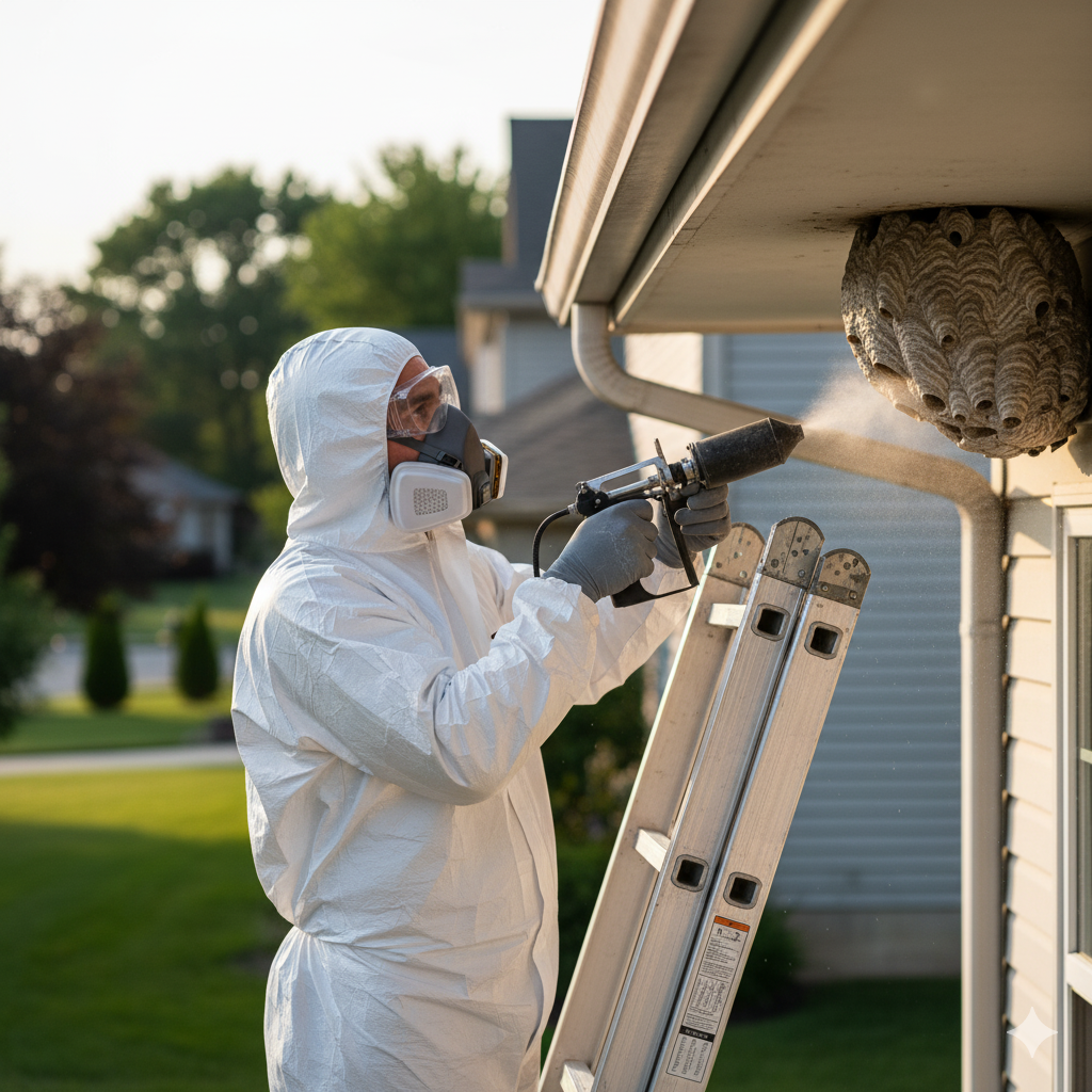 Wasp nest removal: The professional application of insecticide and safety protocols