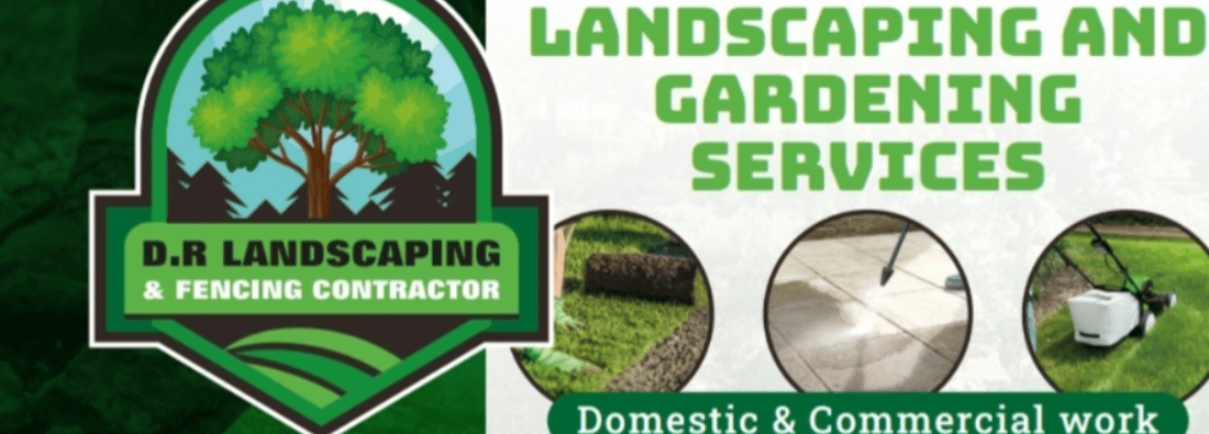 Main header - "D.R LANDSCAPING & FENCING CONTRACTOR"