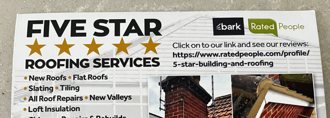Main header - "5 Star Roofing Services"