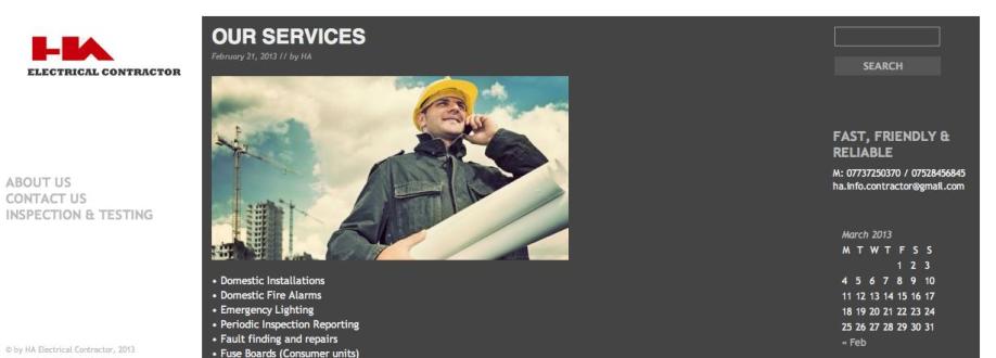 Main header - "HA Domestic Electrical Contractors"