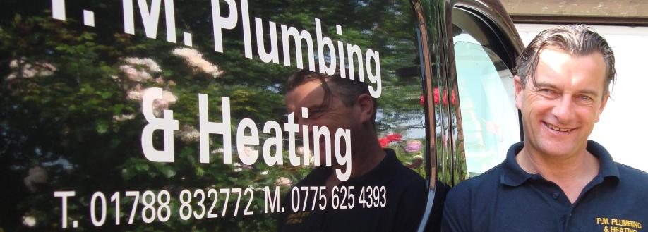 Main header - "p.m plumbing and heating"