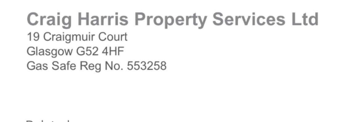 Main header - "Craig Harris Property Services"