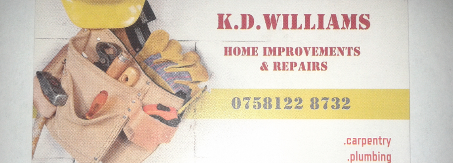 Main header - "K D WILLIAMS,home improvements & repairs"
