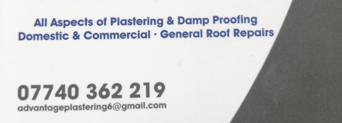 Main header - "Advantage Plastering And Damp Proofing Services"