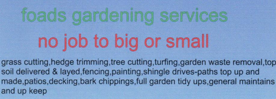 Main header - "foads gardening services"