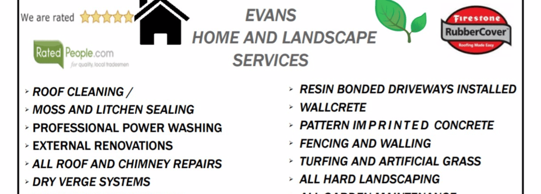 Main header - "Evans home and landscapes"