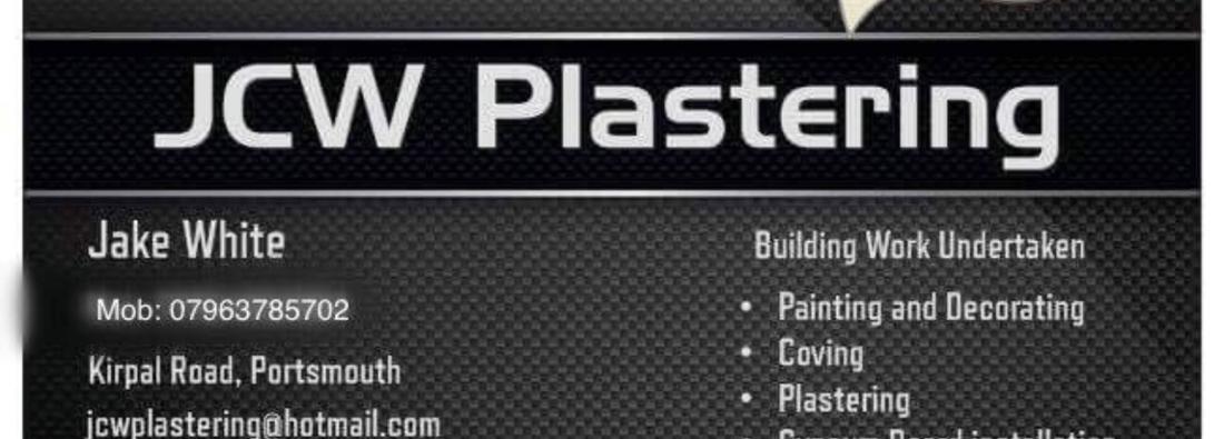 Main header - "JCW Plastering"