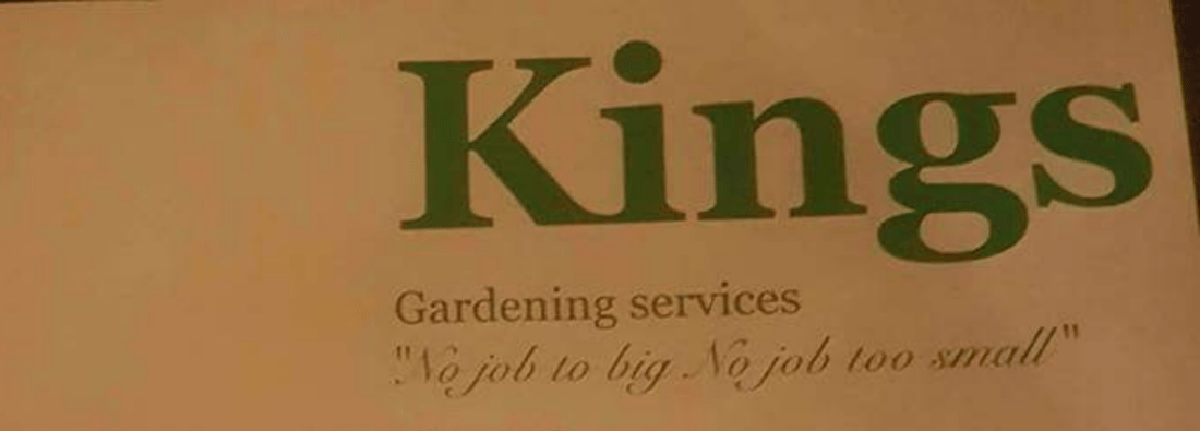 Main header - "kings gardening services"