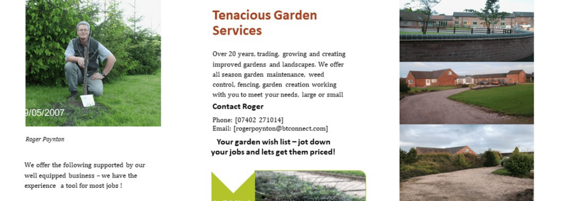 Main header - "Tenacious Garden Services"