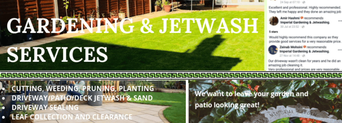 Main header - "Imperial Gardening & Jetwash"