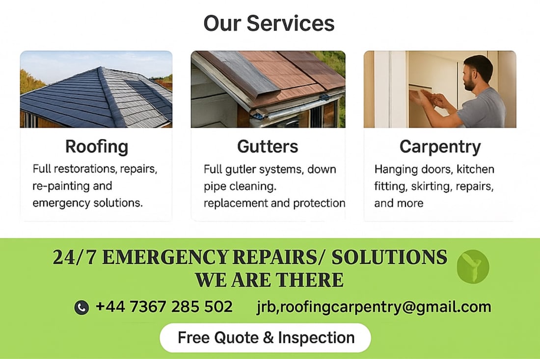 Main header - "JRB Roofing & CARPENTRY"