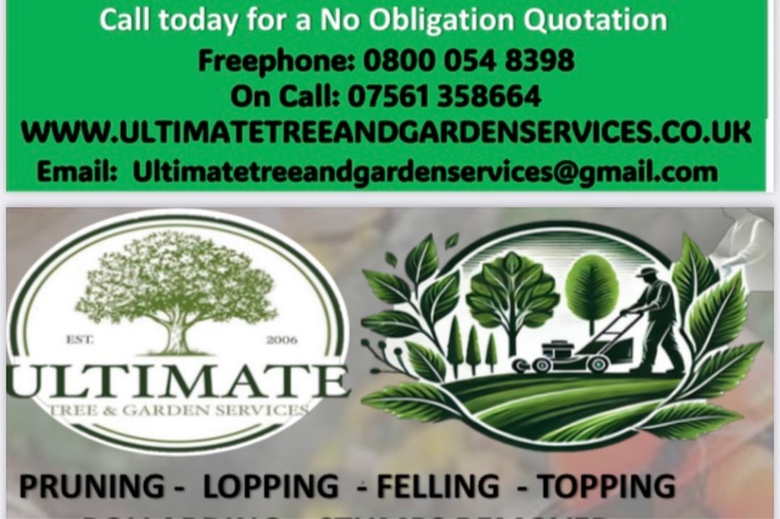 Main header - "Ultimate Tree And Garden Services "