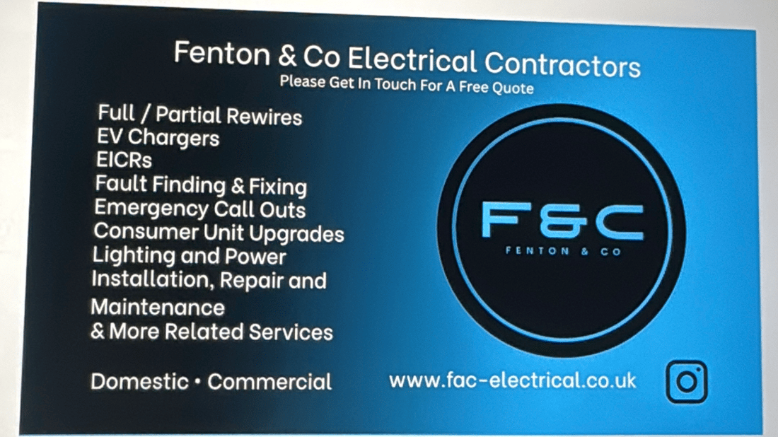 Main header - "Fenton & Co Electricals"