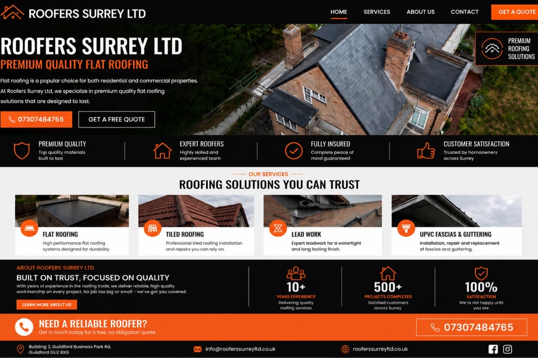 Main header - "Roofers Surrey Ltd"