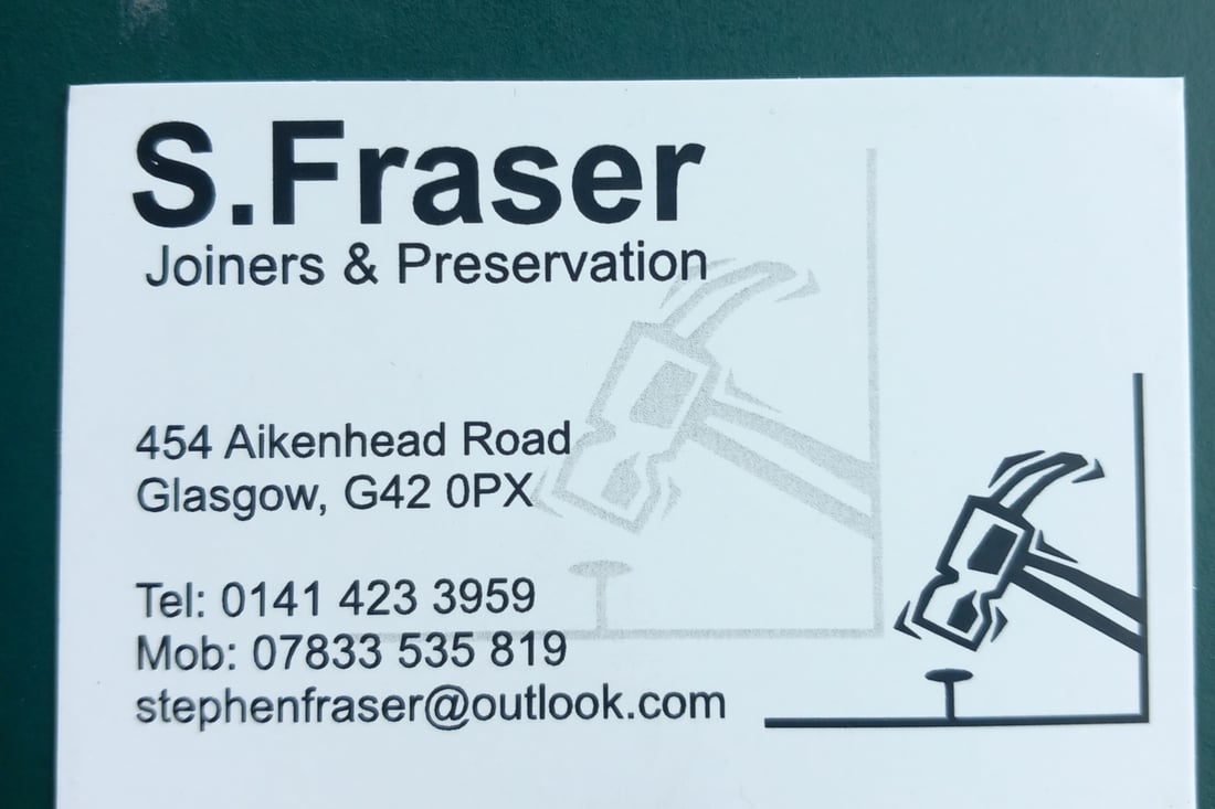 Main header - "S FRASER JOINERS & PRESERVATION"