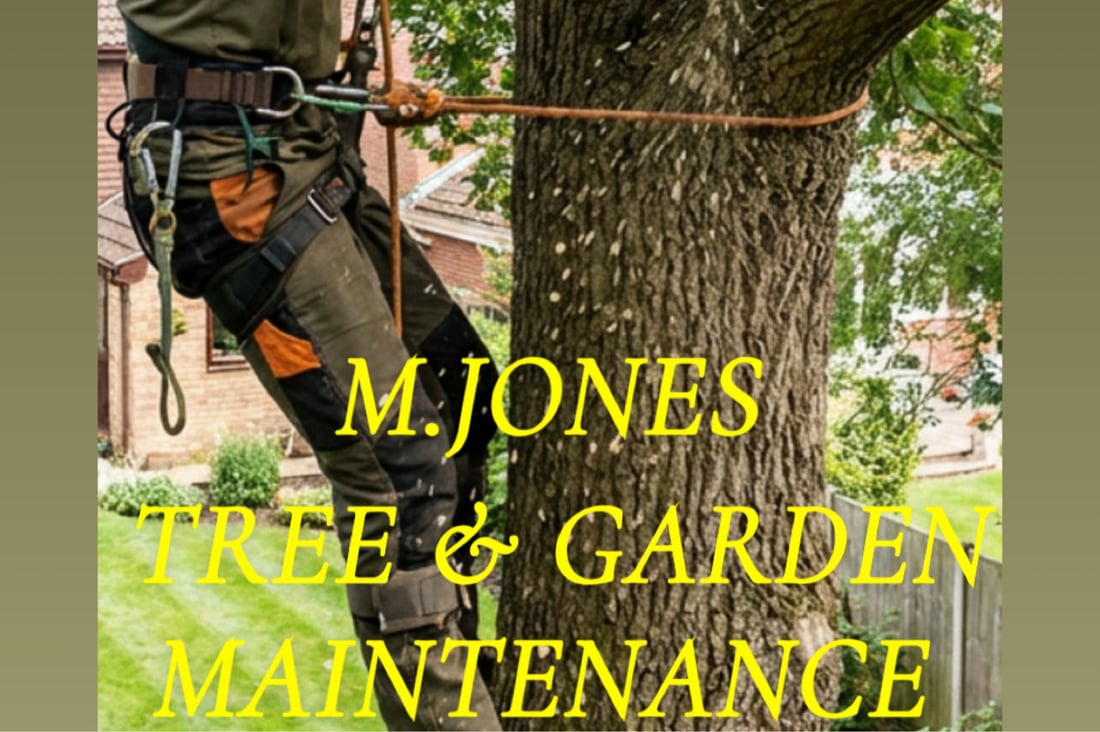 Main header - "M Jones Tree & Garden Maintenance "