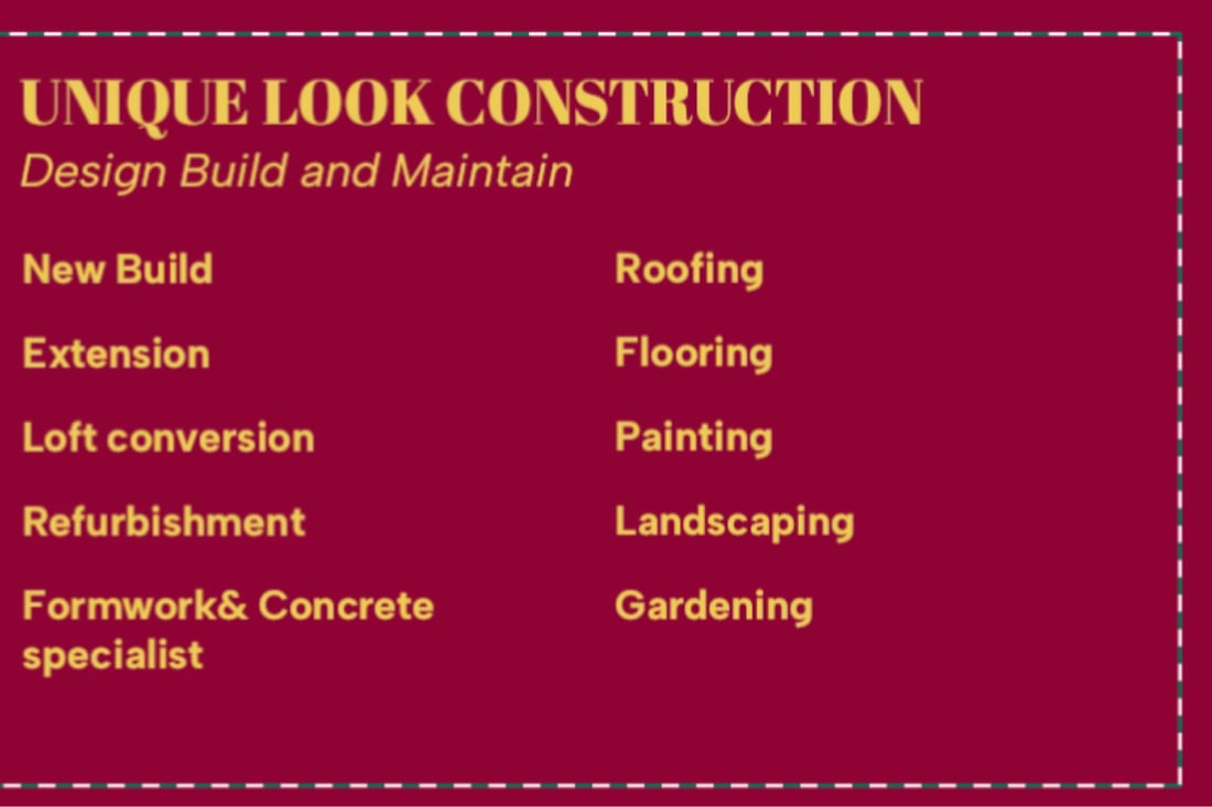 Main header - "UNIQUE LOOK CONSTRUCTION LTD"
