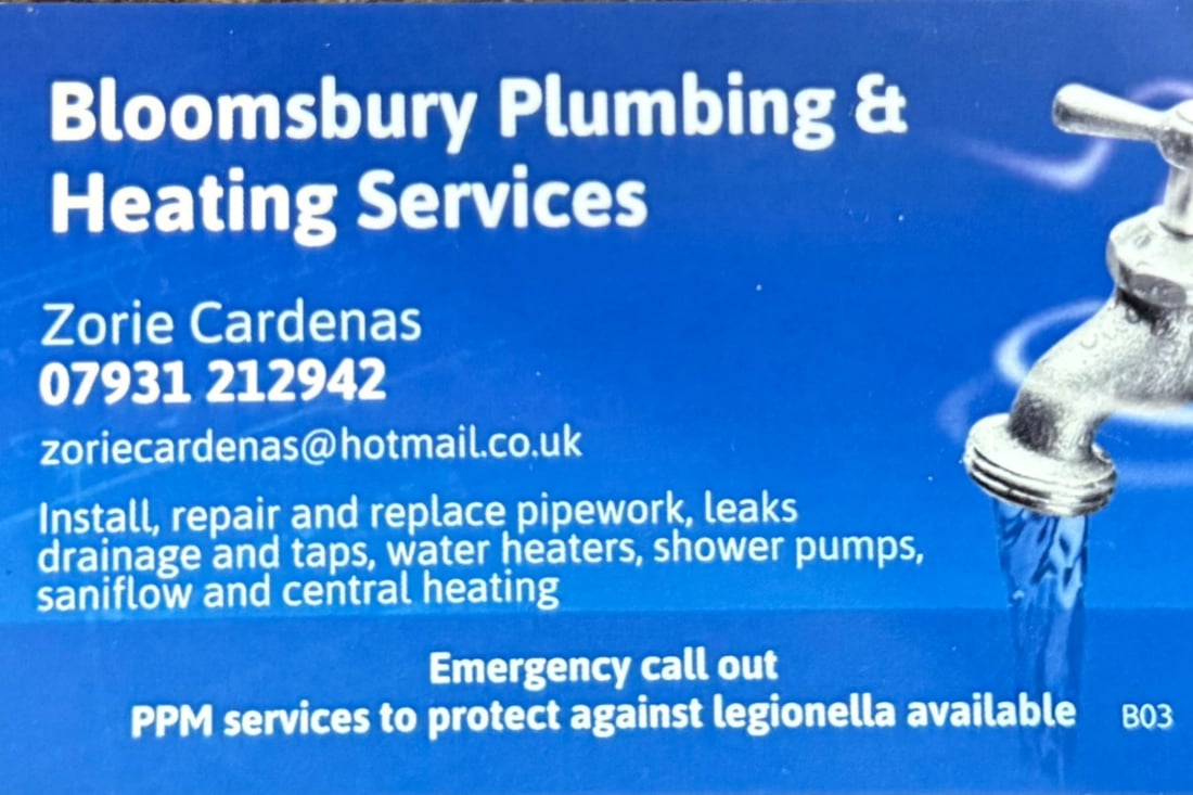 Main header - "Bloomsbury Plumbing And Heating"