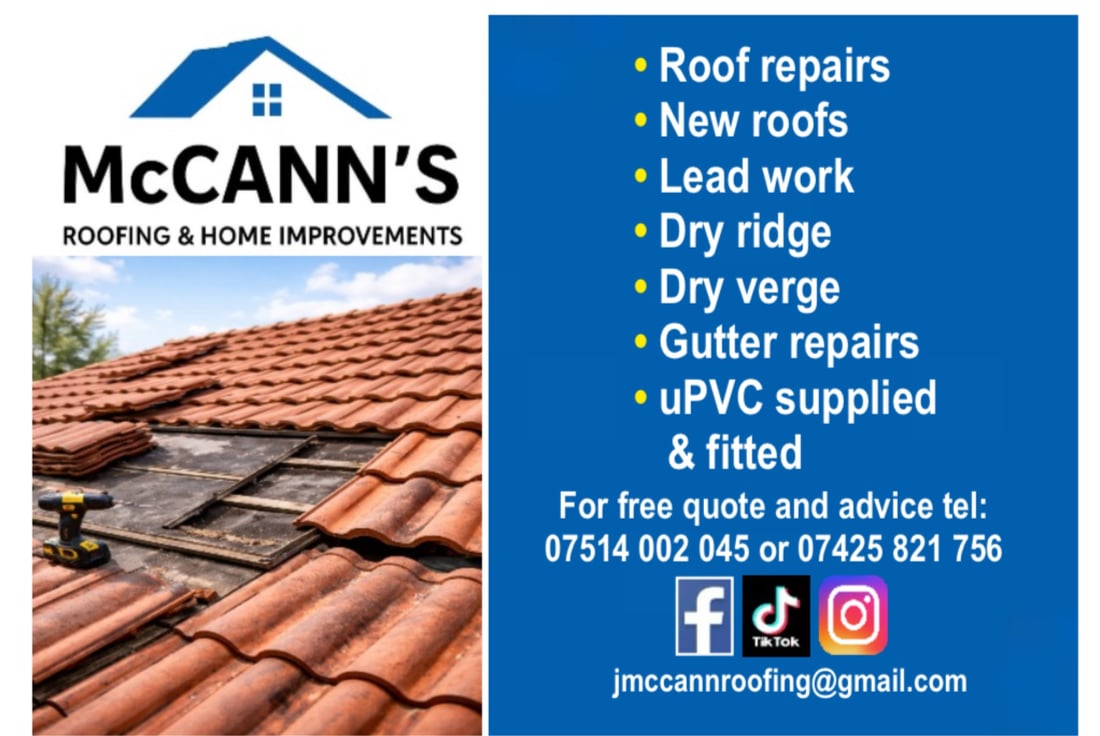 Main header - "McCann's Roofing & Home Improvements"