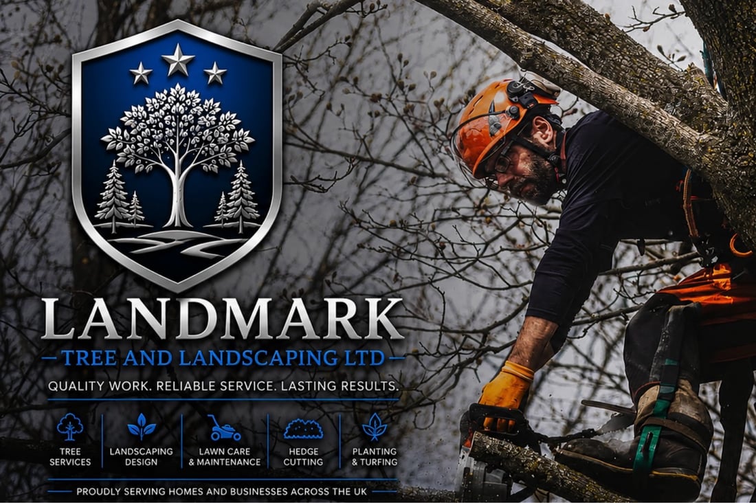 Main header - "Landmark tree and landscaping"