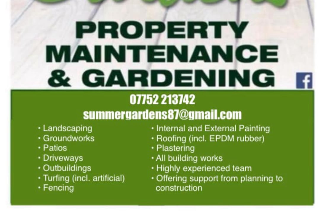 Main header - "Summer Gardens Landscape & Building Contractors"