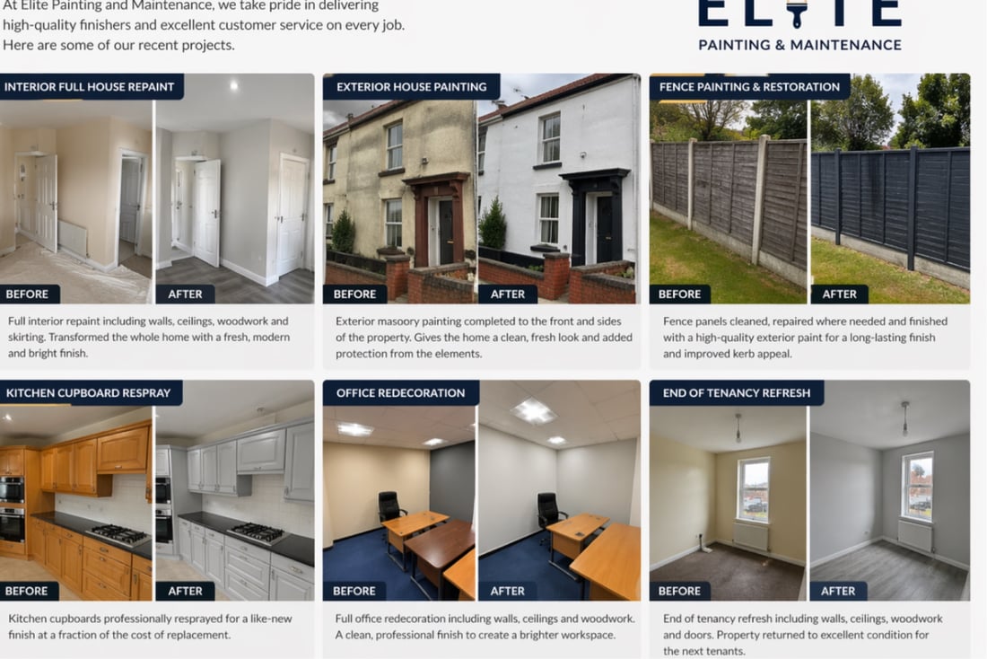 Main header - "Elite Painting & Maintenance Ltd"