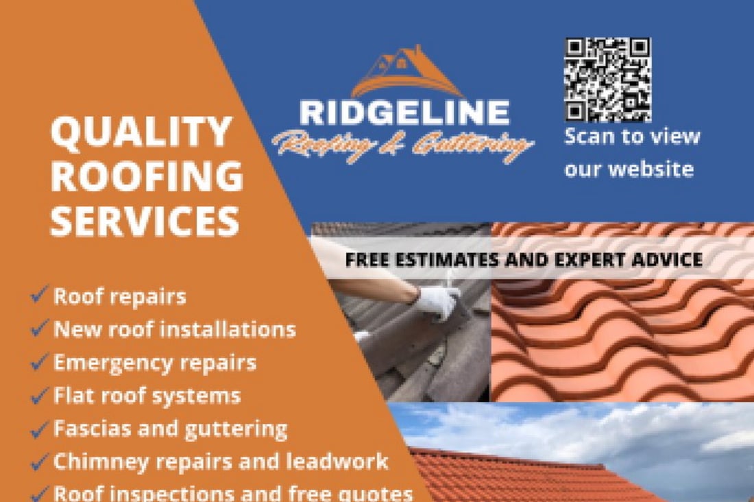 Main header - "Ridgeline Roofing & Guttering"