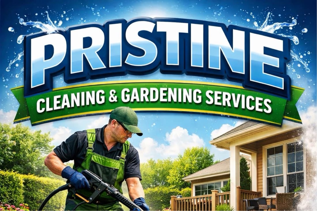 Main header - "Pristine CLEANING & Gardening "