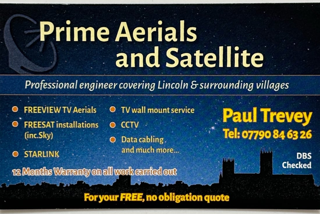 Main header - "Prime Aerials & Satellites"