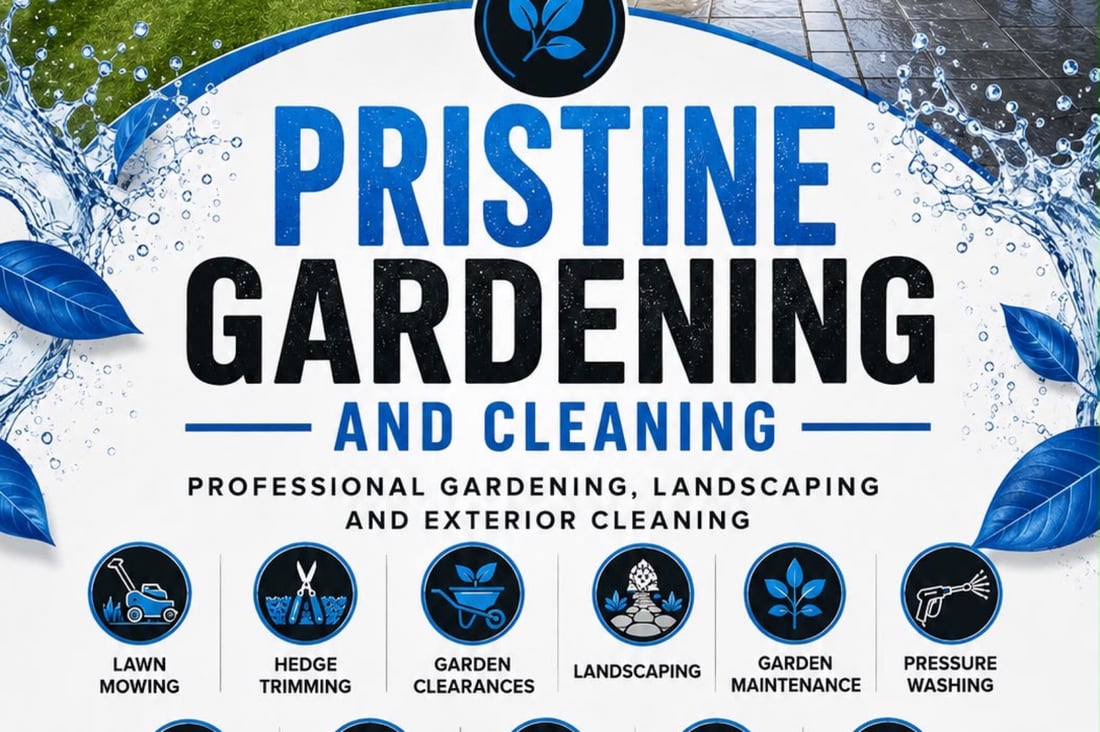 Main header - "Pristine CLEANING & Gardening "