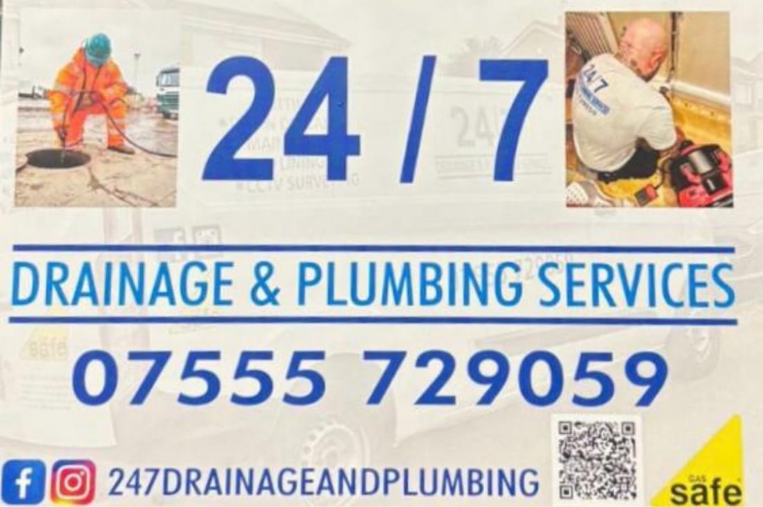 Main header - "24/7 drainage and plumbing ltd"