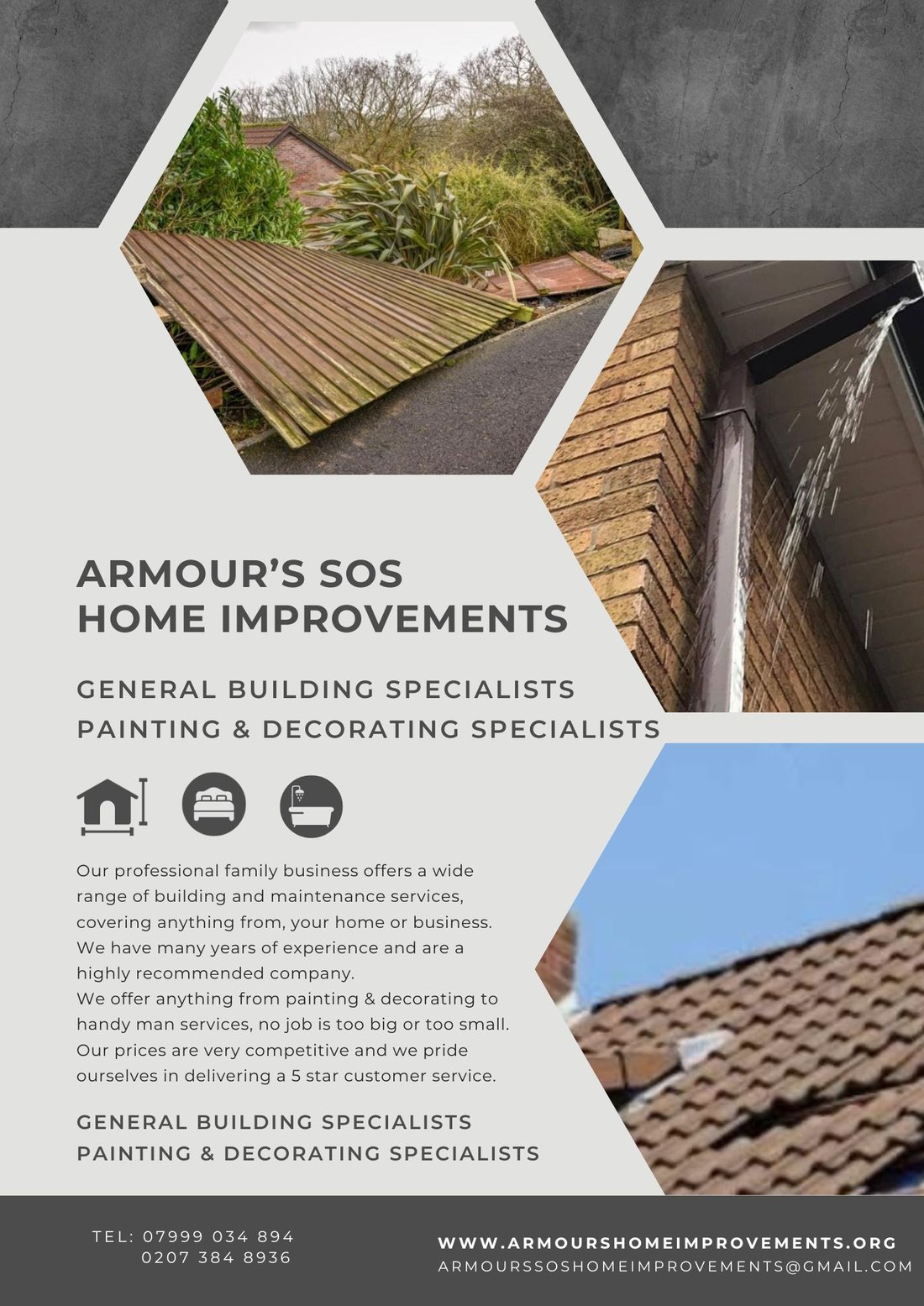 Main header - "Armours SOS Home Improvements"