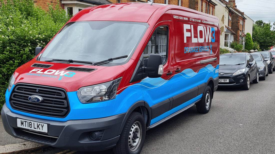 Main header - "Flow 3 Drainage Services"