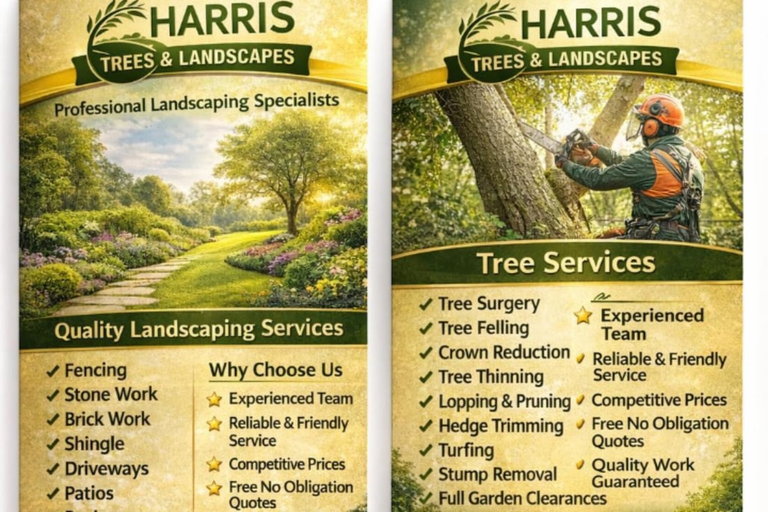 Main header - "Harris Tree & Landscapes"