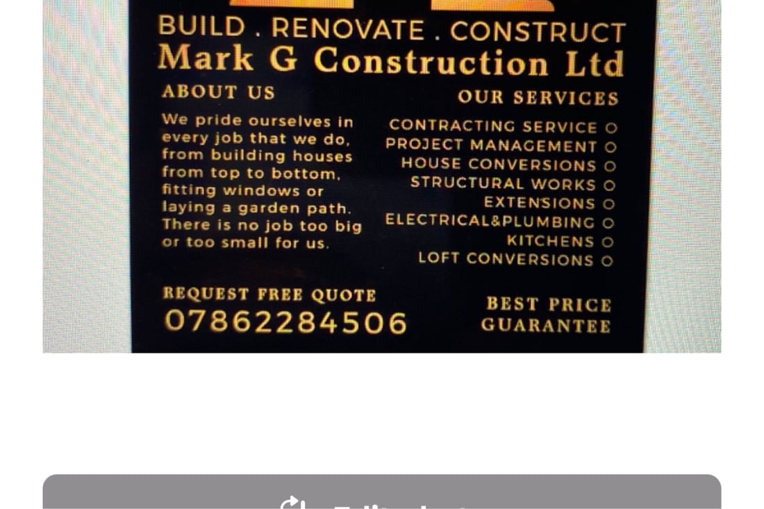 Main header - "Mark G Construction LTD"