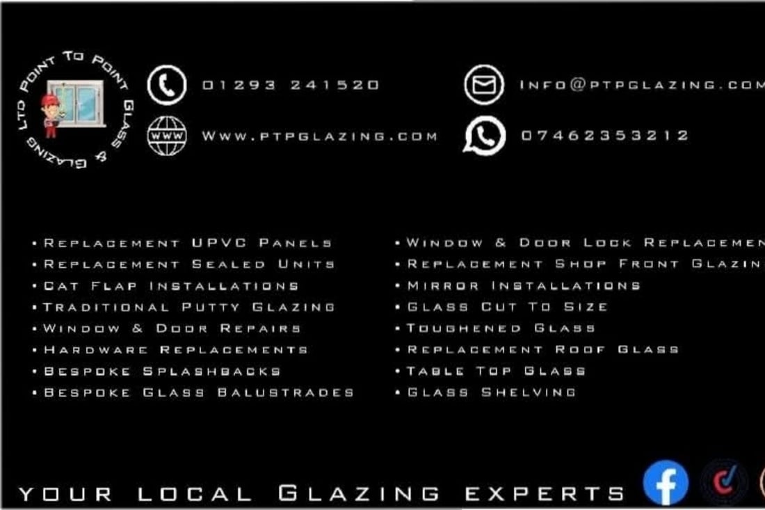 Main header - "POINT TO POINT GLASS AND GLAZING LTD"