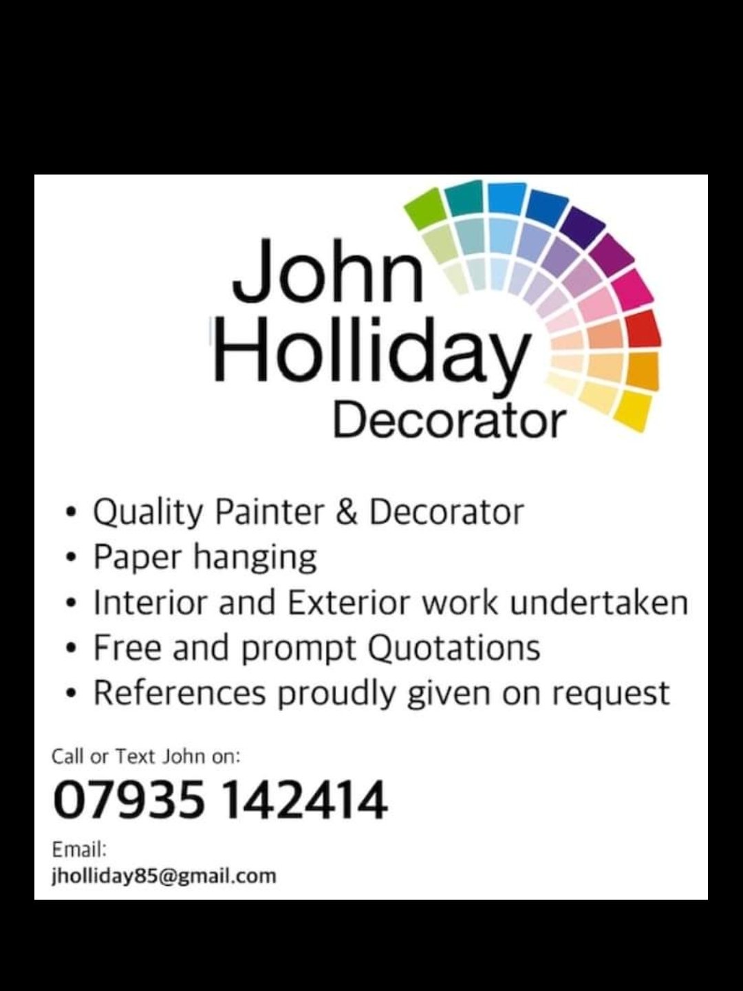 Main header - "John Holliday Decorator"