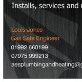 Company/TP logo - "AES plumbing and heating"