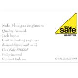 Company/TP logo - "Safe flue plumbing & gas"