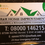 Company/TP logo - "R & M Roofing & Roughcasting Contractors Home Improvements"
