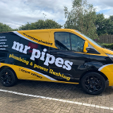 Company/TP logo - "MR PIPES PLUMBING & POWER FLUSHING"