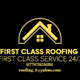 Company/TP logo - "First Class Roofing"