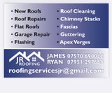 Company/TP logo - "JR Roofing"