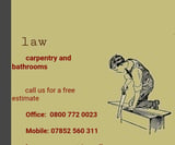 Company/TP logo - "LAW CARPENTRY & BATHROOMS"