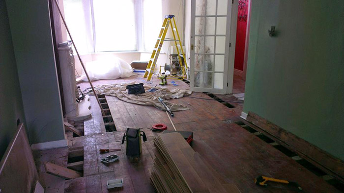 room rewiring by running cables in the floor