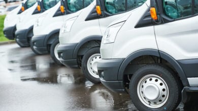 Grey vans lined up