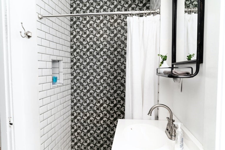 Recessed shelf inside shower area