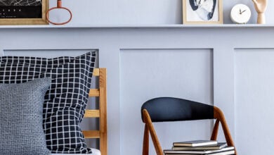 Grey bedroom with wall panelling