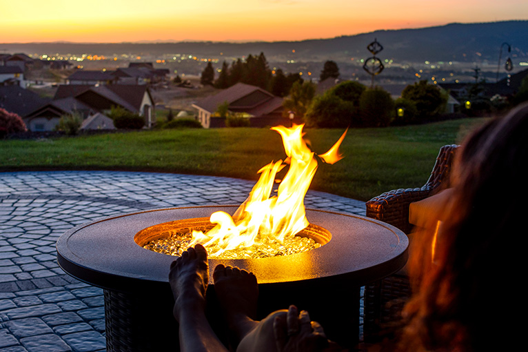 Love Island garden inspiration: Roaring firepit overlooking the sunset