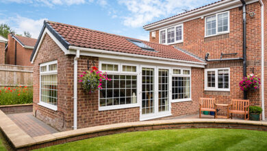 Photo of a British house with a single story extension into a garden